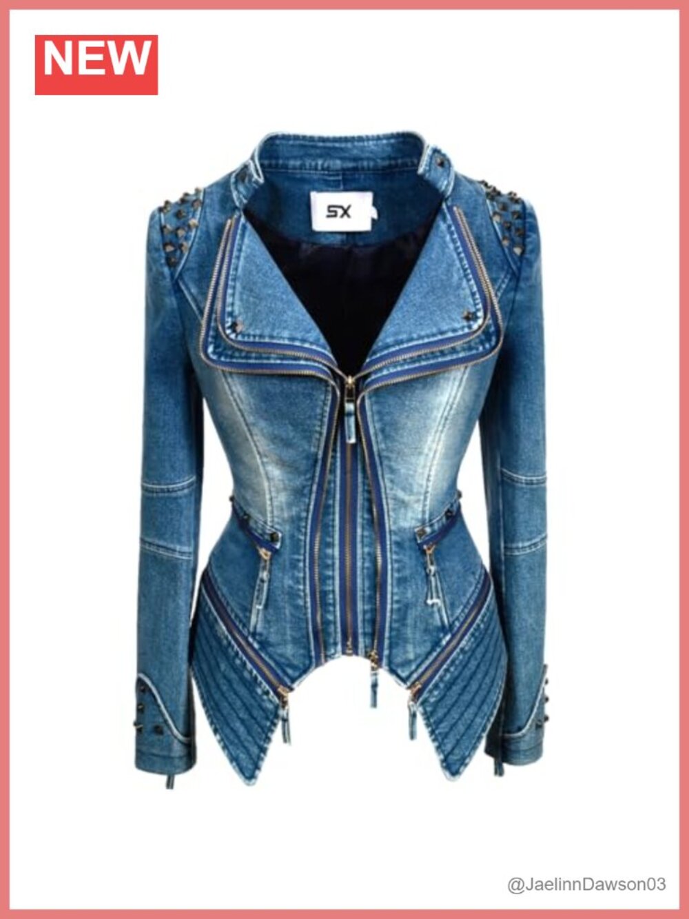 Faux Leather Moto Biker Jacket Zip Up Denim Style Outwear